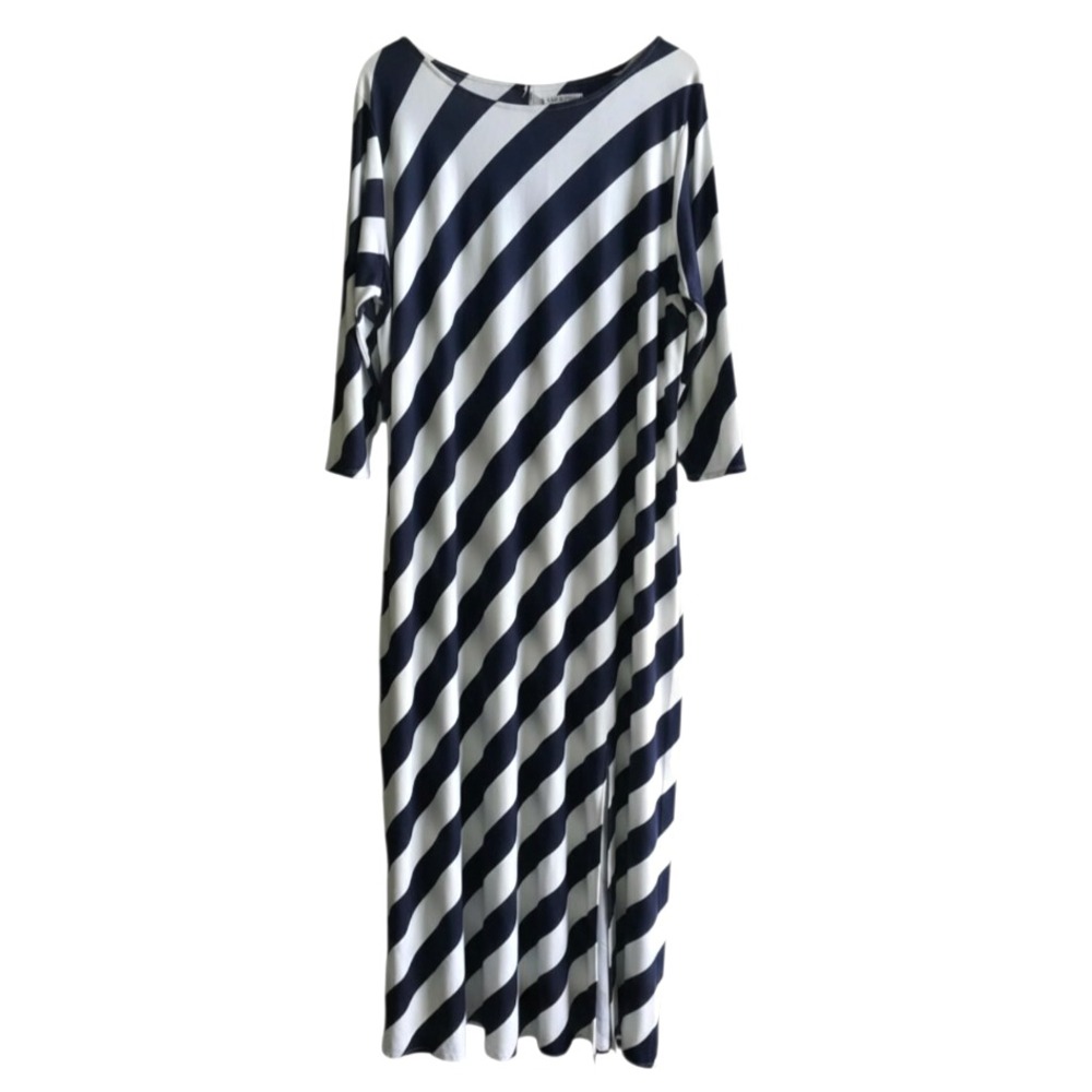 CATO MAXI DRESS Navy Blue & White Diagonal Stripes SOFT JERSEY KNIT Shift 18/20W